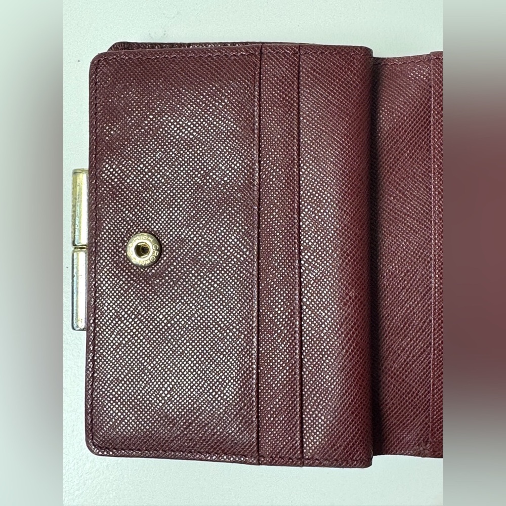 Burberry Women’s Classic Nova Check Burgundy Bi Fold Wallet With Gold Clasp - Picture 11 of 14